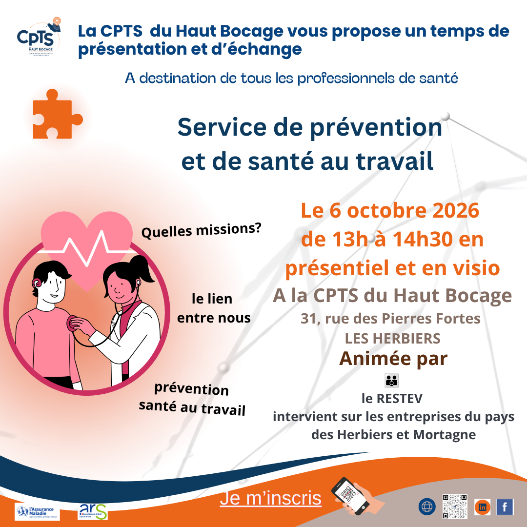 Temps d’échange Pluriprofessionnel avec La Santé au Travail avec les médecins, le chargé de maintien à l’emploi et le service prévention