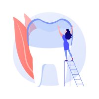Teeth wear silicone trainer abstract concept vector illustration. Invisible orthodontic braces, silicon teeth wear, dental training, dental care, crowded tooth treatment method abstract metaphor.