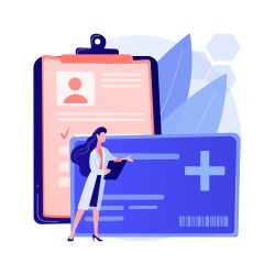 Healthcare smart card abstract concept vector illustration. Manage patient identity, practitioners and pharmacists secure, access to the medical records, improved communication abstract metaphor.